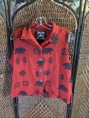 Vintage True Grit Bear Territory Cotton Fleece Button Vest Size M